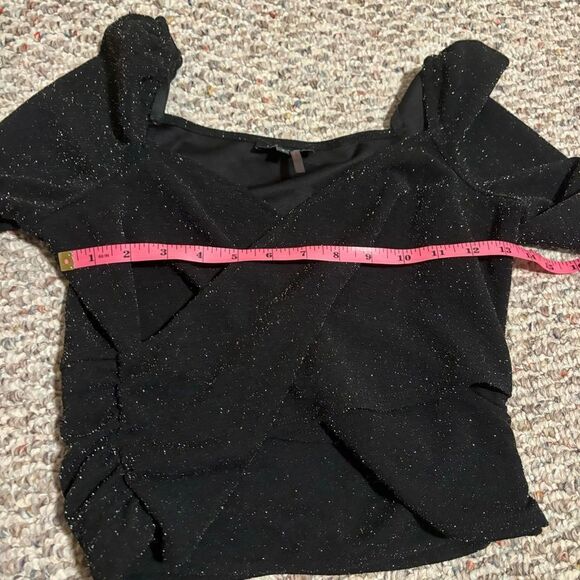 1.State Cropped Textured Wrap Top Black Glitter Shimmer- Size Small - Picture 5 of 8